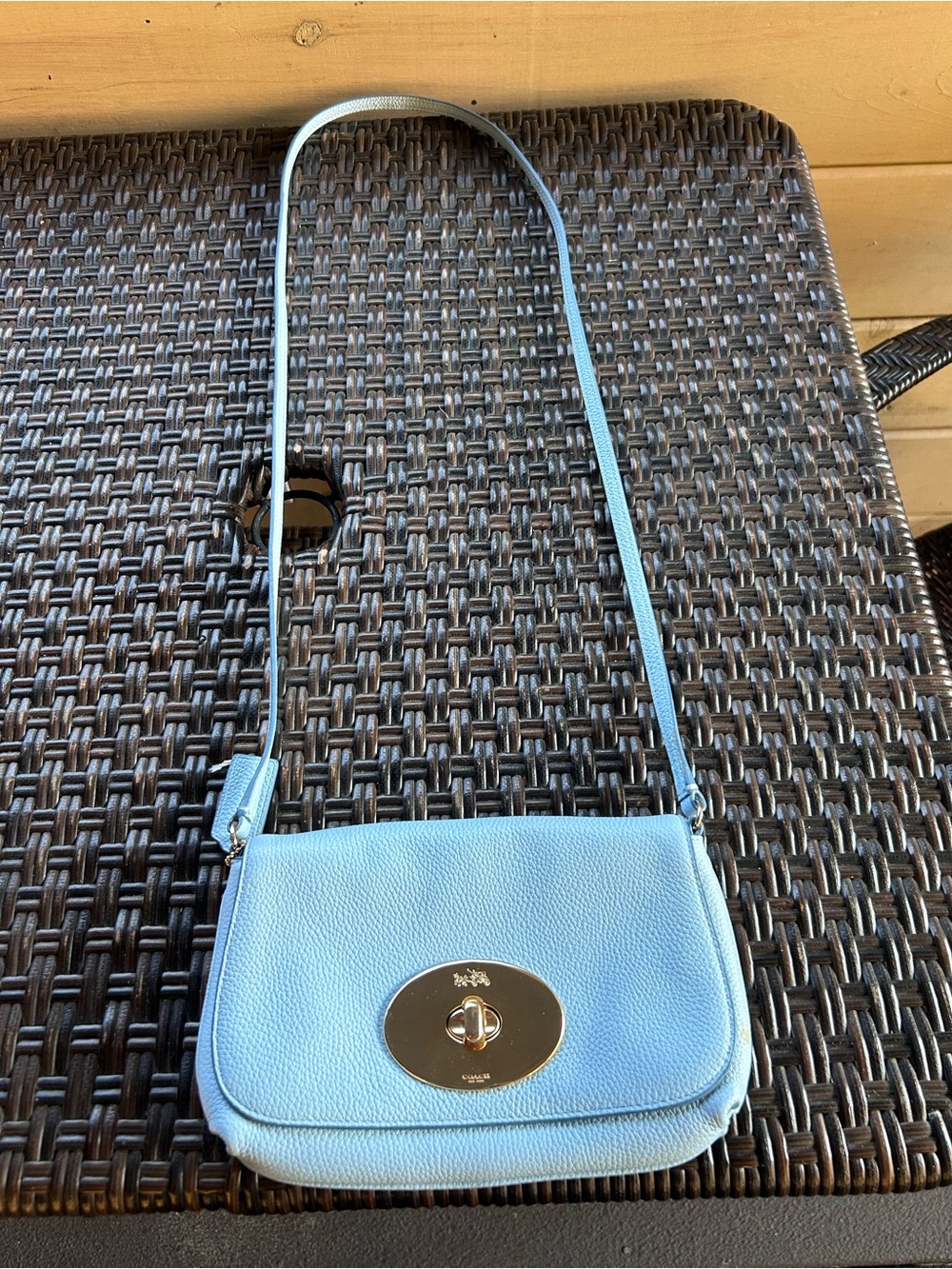 Coach Light Blue Pebble Leather Crossbody Bag